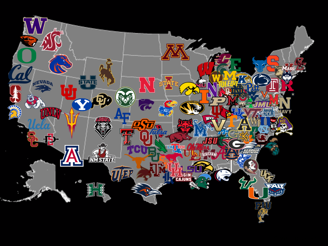 College Football Team Location Map